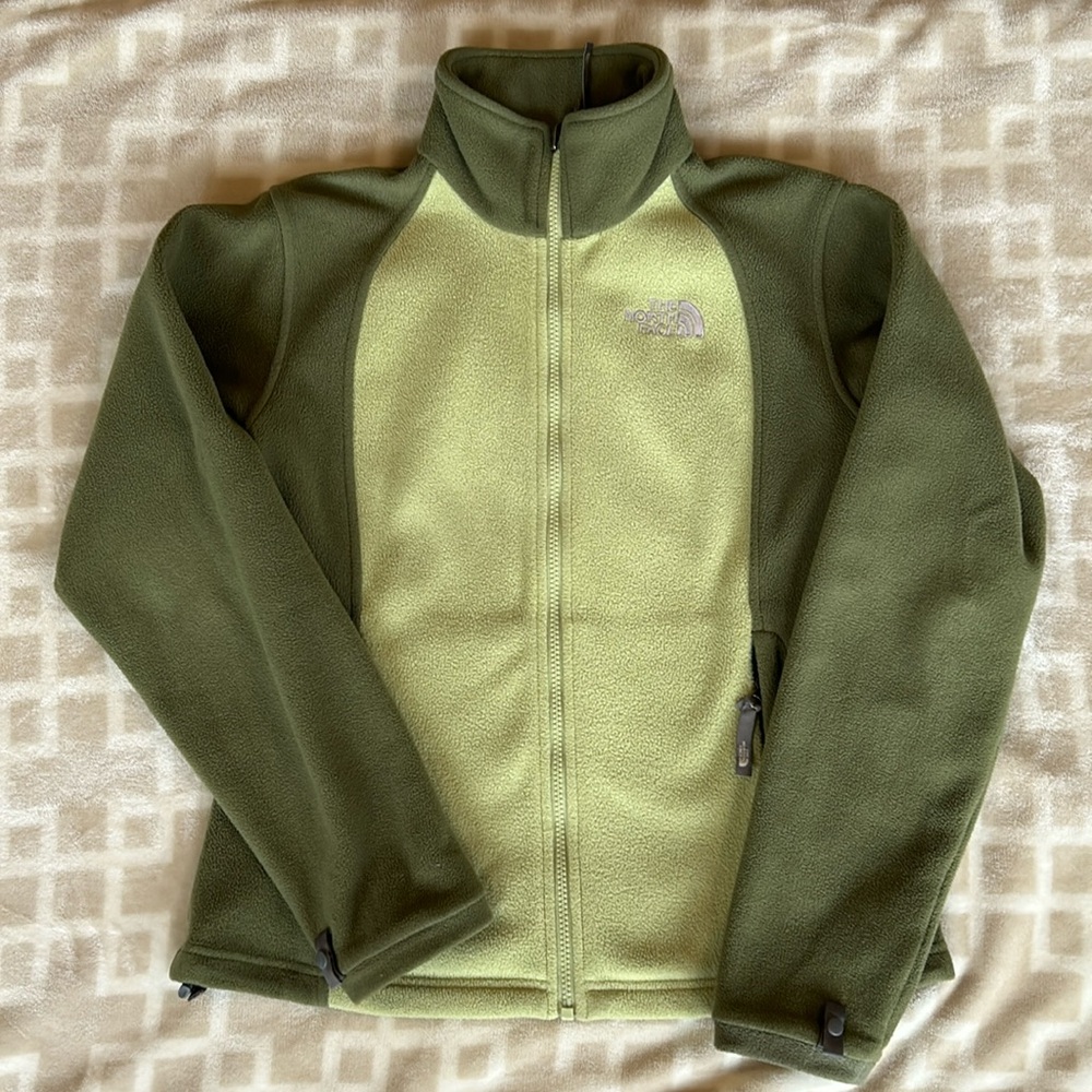 Green Two-Toned North Face Fleece Jacket - Small